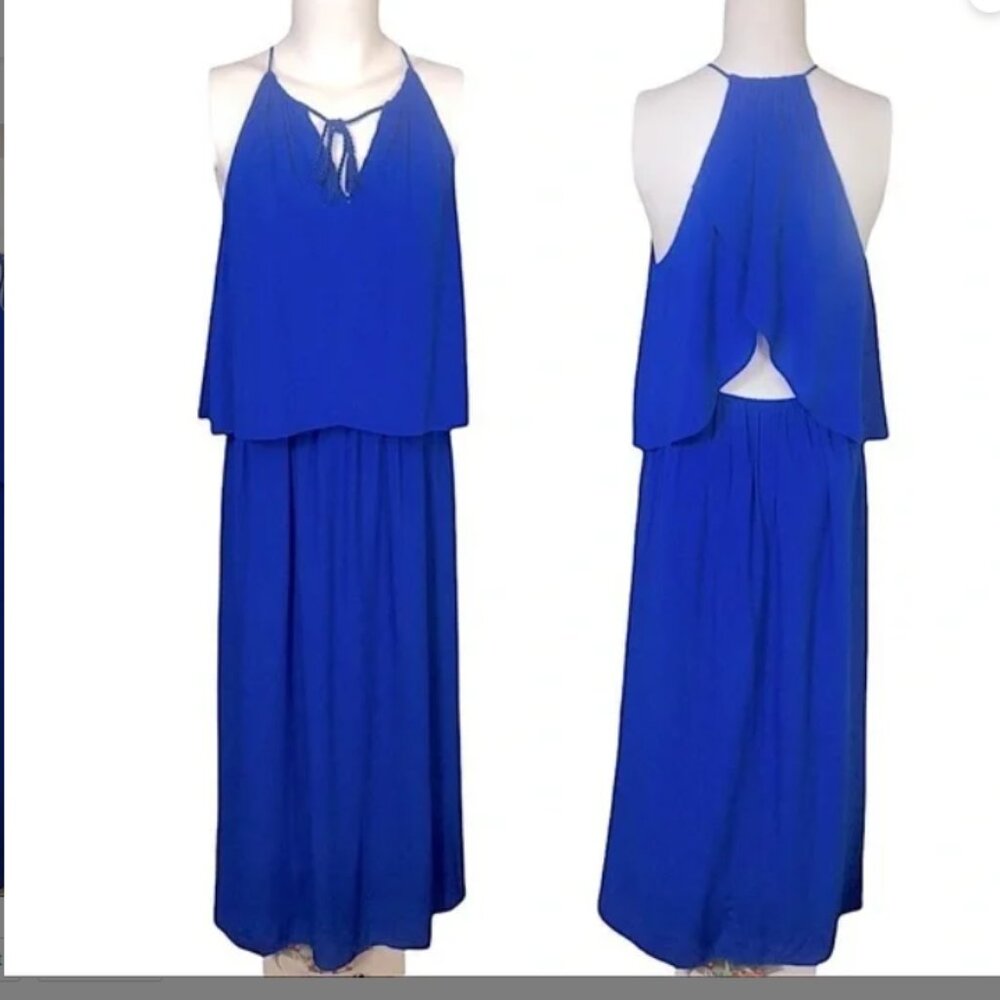 Madewell  Blue Flutter Back Overlay Maxi Dress - Brilliant Royal size 0